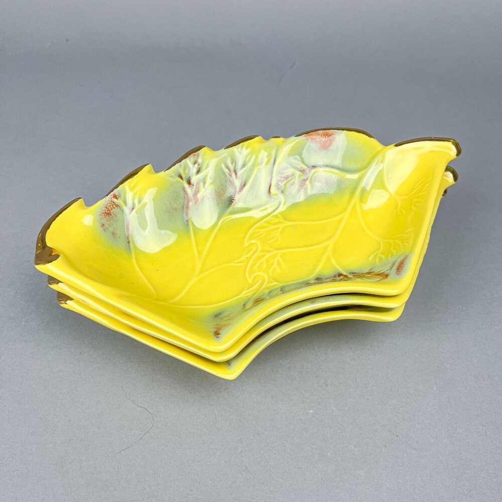 Ceramic Serving Dishes | 60's MCM Bright Yellow California Pottery Set of Three